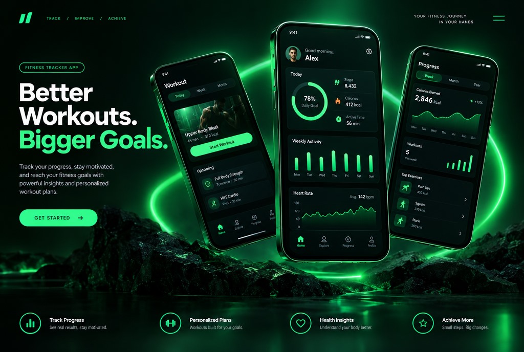Landing page aplikacji fitness na smartfonach